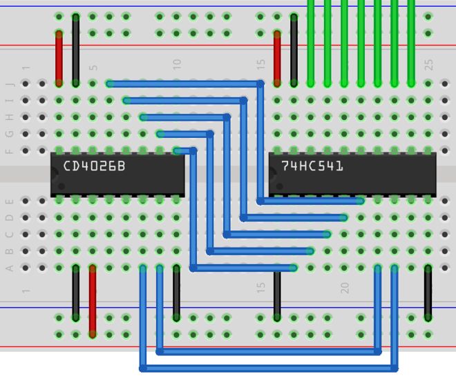 Wiring diagram: connecting CD4026B to 74HC541