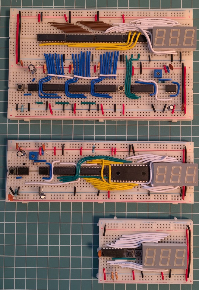 The three finished digital counters one below the other