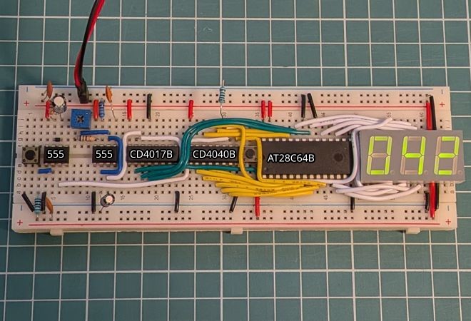 The EEPROM version of the digital counter on a single breadboard